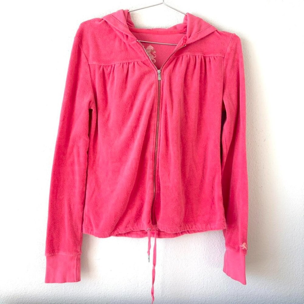 Express pink terry cloth track jacket hoodie Women's Medium y2k 2000s